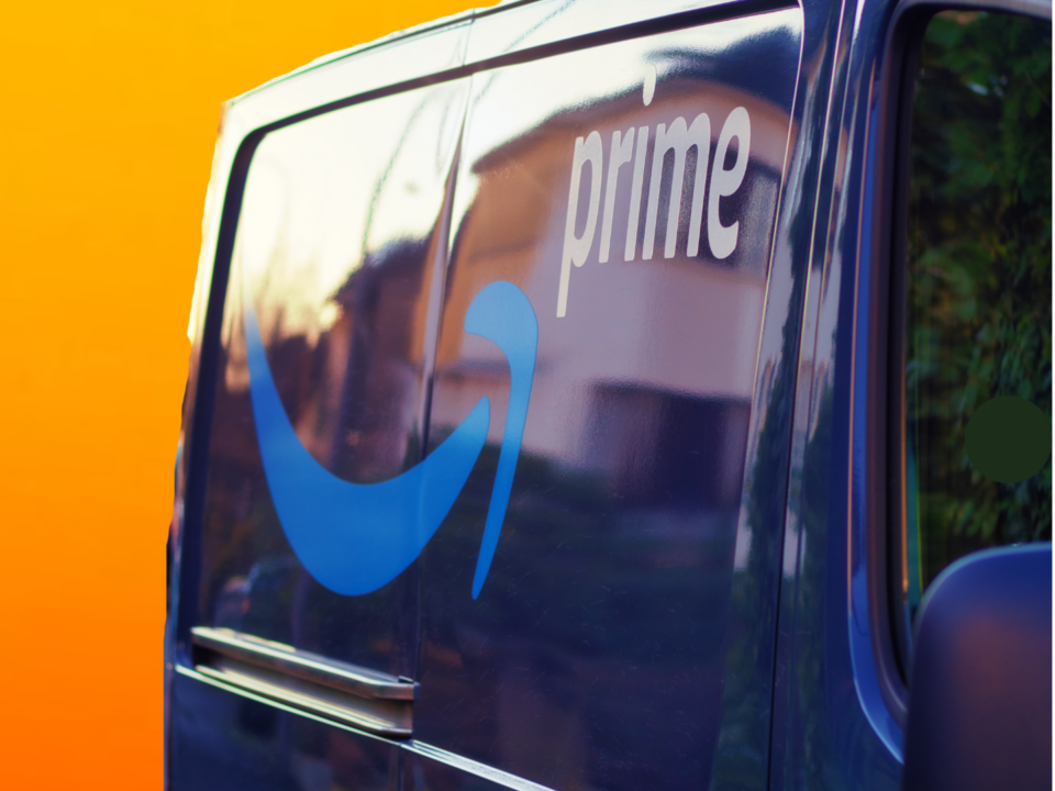 Amazon Prime van on orange background